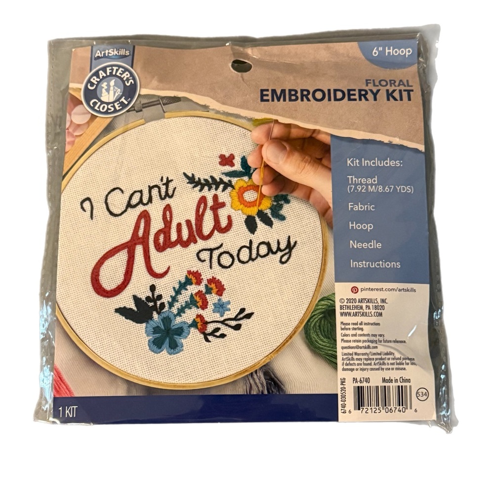 Funny Floral Embroidery Kit - Multicolor “I can’t adult today”